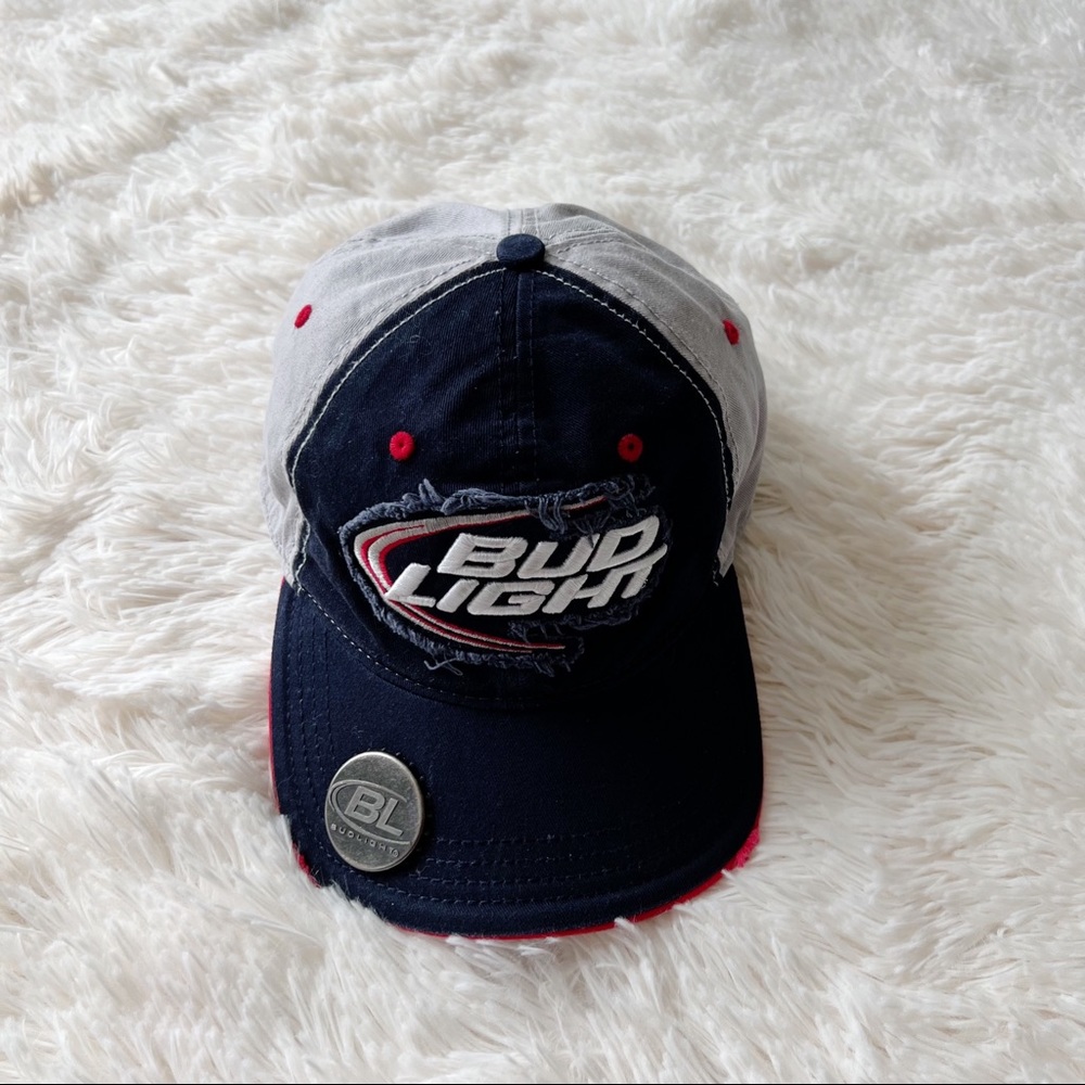 Bud light baseball hat cap grey and blue logo bottle opener unisex
